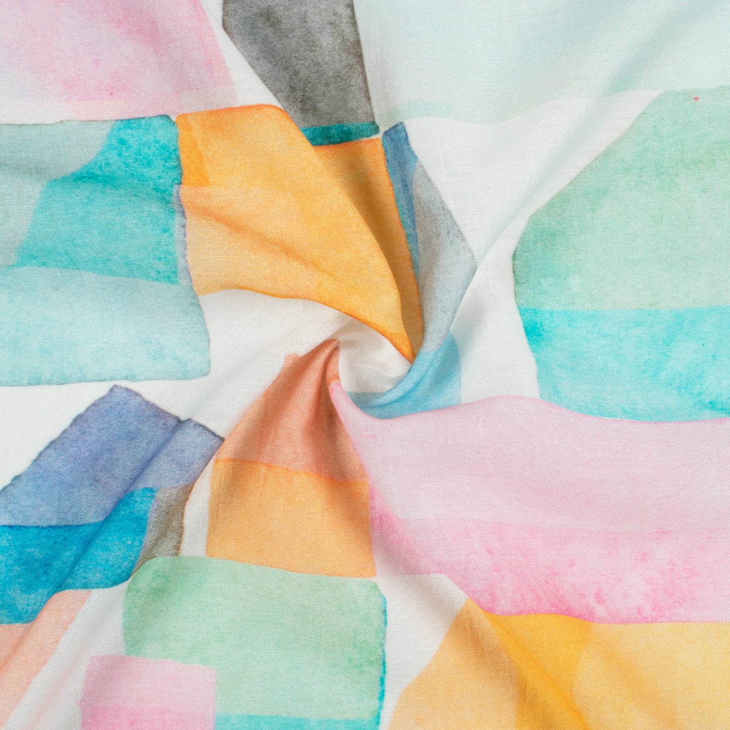 Taffy Pink And Sky Blue Geometric Pattern Digital Print Viscose Chanderi Fabric