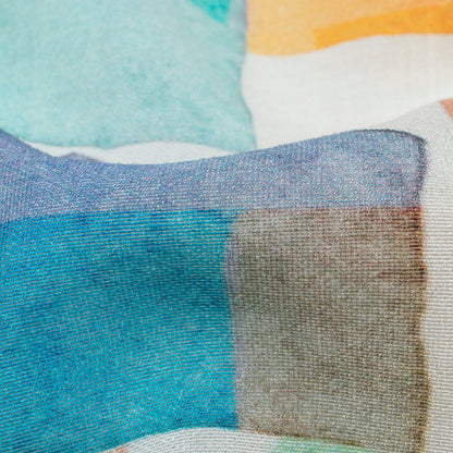 Taffy Pink And Sky Blue Geometric Pattern Digital Print Viscose Chanderi Fabric