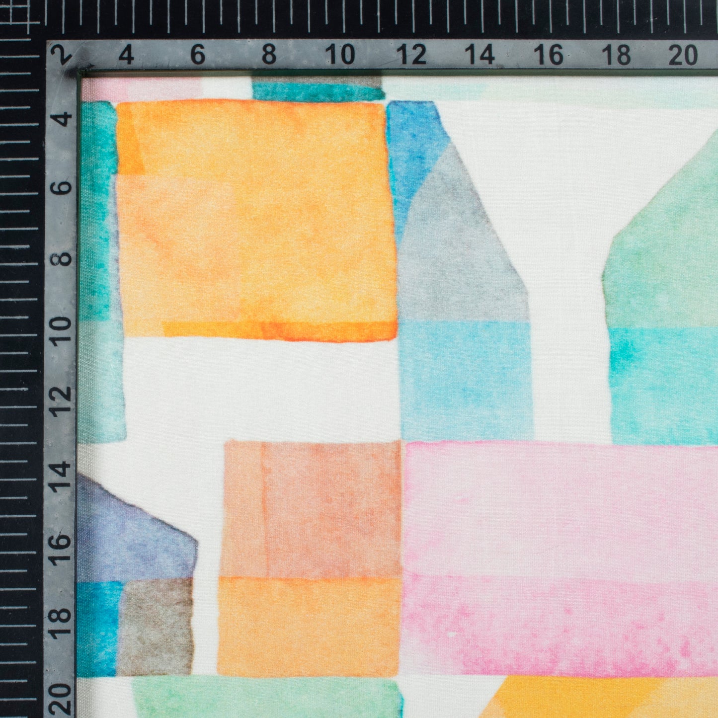 Taffy Pink And Sky Blue Geometric Pattern Digital Print Viscose Chanderi Fabric