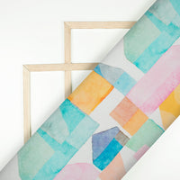 Taffy Pink And Sky Blue Geometric Pattern Digital Print Viscose Chanderi Fabric