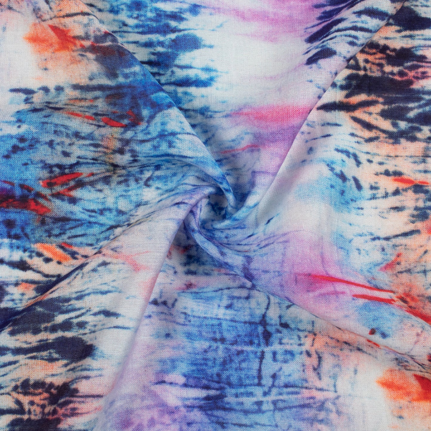 Steel Blue And Heather Purple Abstract Pattern Digital Print Viscose Chanderi Fabric