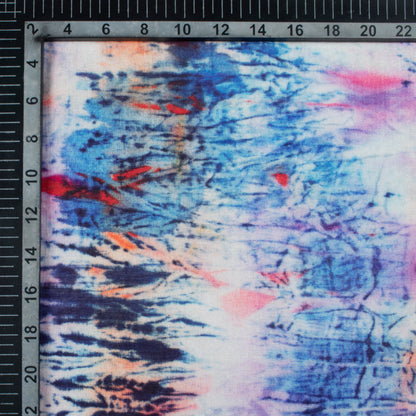 Steel Blue And Heather Purple Abstract Pattern Digital Print Viscose Chanderi Fabric