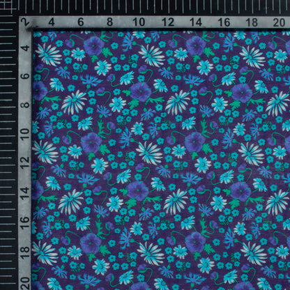 Navy Blue And Green Floral Pattern Digital Print Viscose Chanderi Fabric