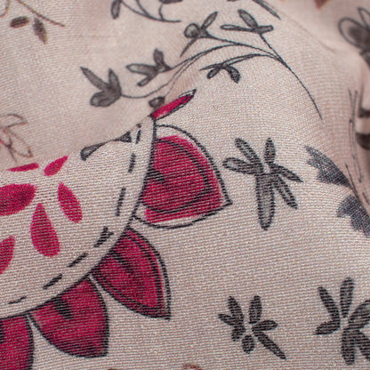 Ivory Beige And Sage Grey Leaf Pattern Digital Print Viscose Chanderi Fabric