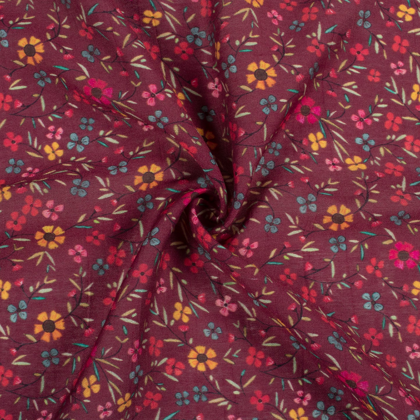 Maroon And Sangria Red Floral Pattern Digital Print Viscose Chanderi Fabric