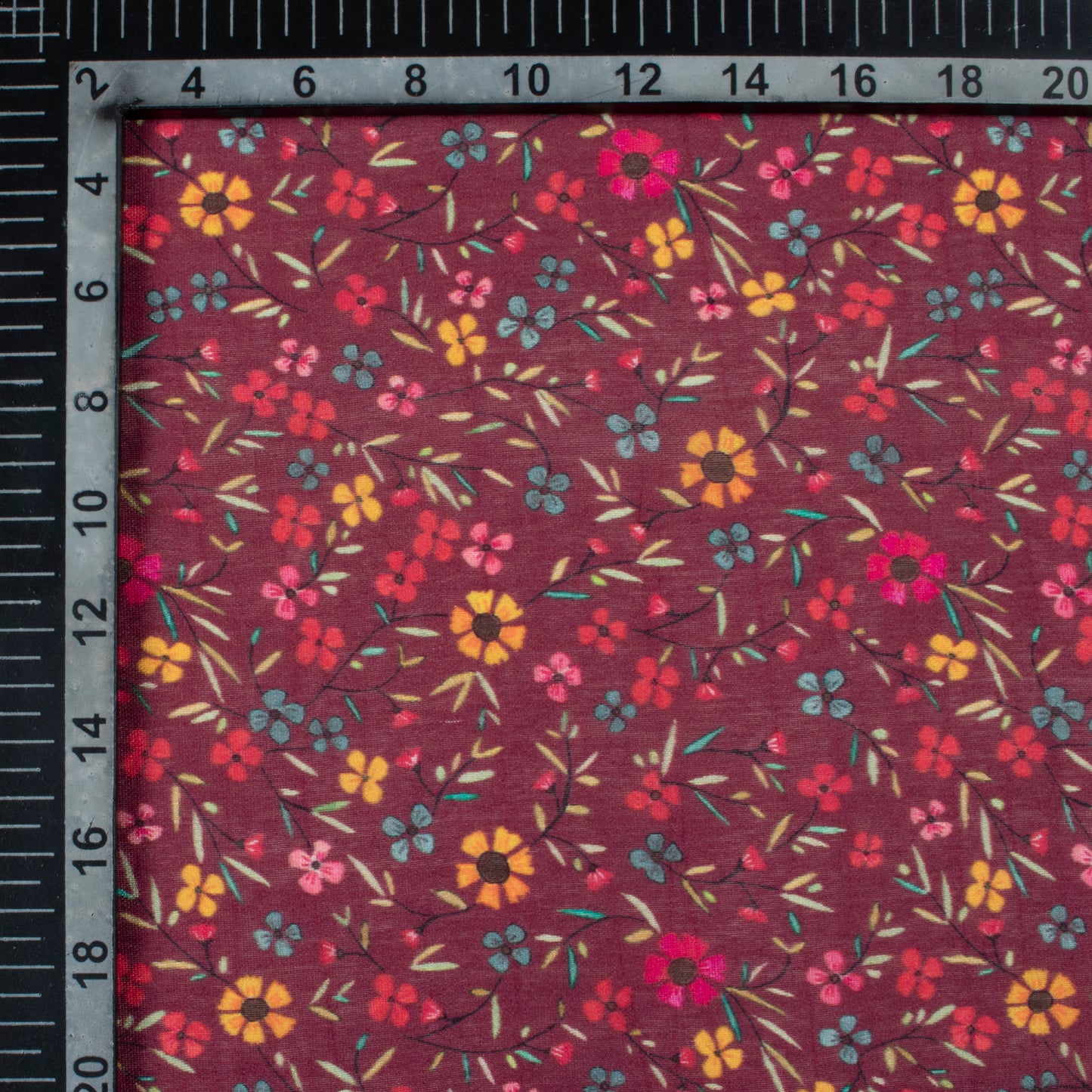 Maroon And Sangria Red Floral Pattern Digital Print Viscose Chanderi Fabric