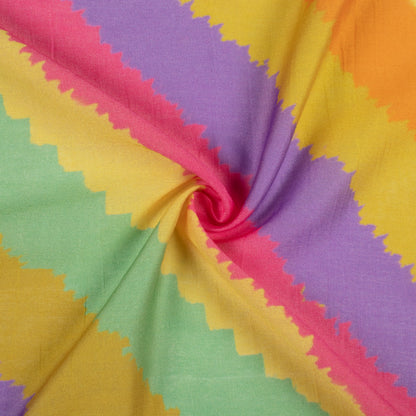 Bumblebee Yellow And Dark Purple Leheriya Pattern Digital Print Viscose Chanderi Fabric