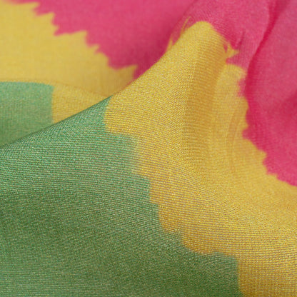 Bumblebee Yellow And Dark Purple Leheriya Pattern Digital Print Viscose Chanderi Fabric