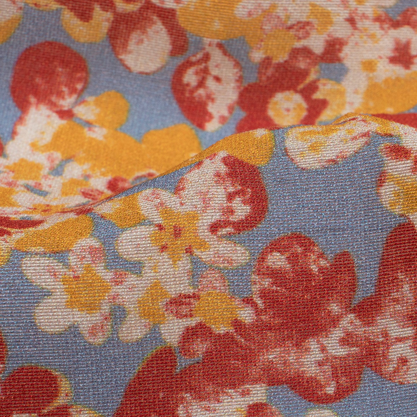 Slate Blue And Sangria Red Floral Pattern Digital Print Viscose Chanderi Fabric