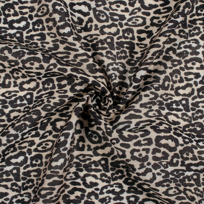 Black And Beige Animal Pattern Digital Print Viscose Chanderi Fabric