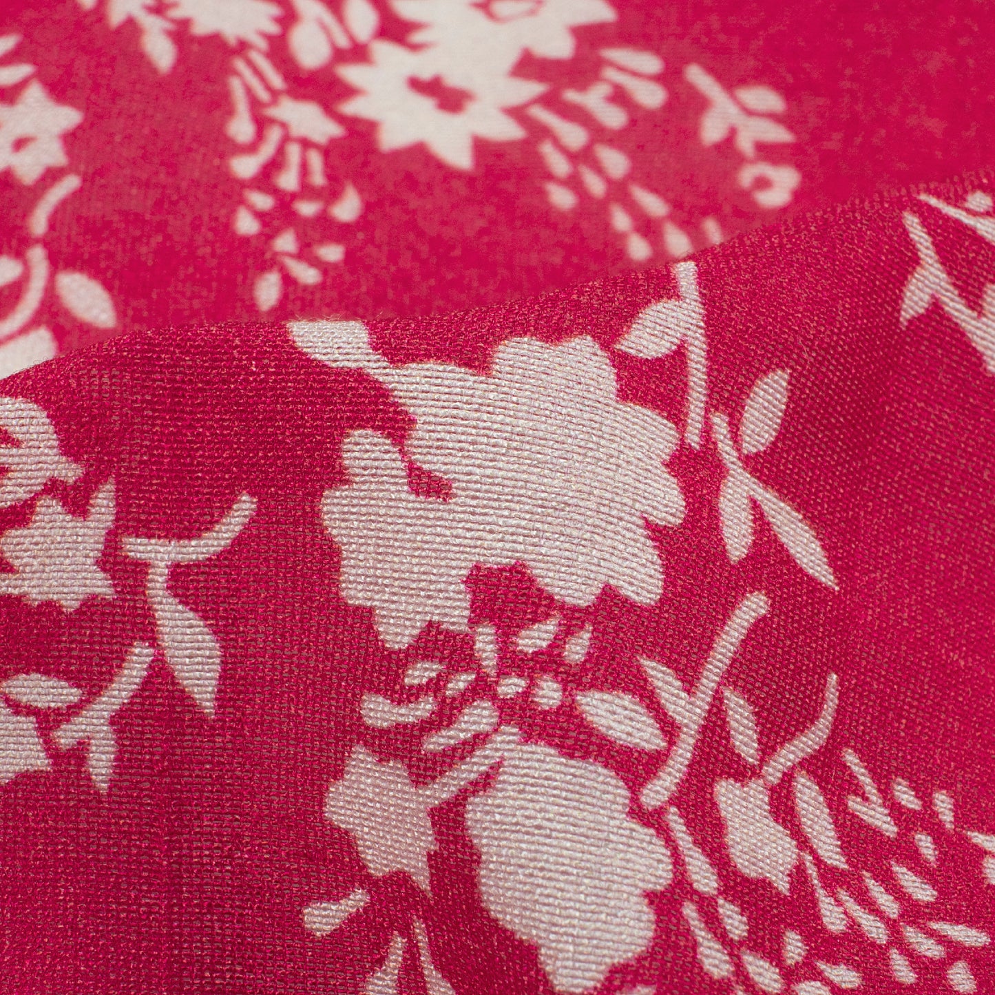 Burgundy Red And Off White Floral Pattern Digital Print Viscose Chanderi Fabric