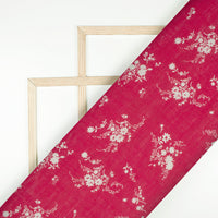 Burgundy Red And Off White Floral Pattern Digital Print Viscose Chanderi Fabric