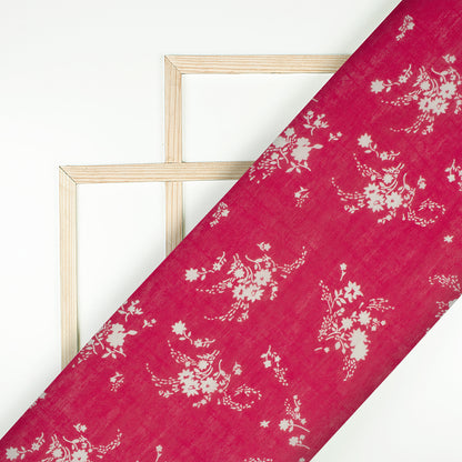 Burgundy Red And Off White Floral Pattern Digital Print Viscose Chanderi Fabric