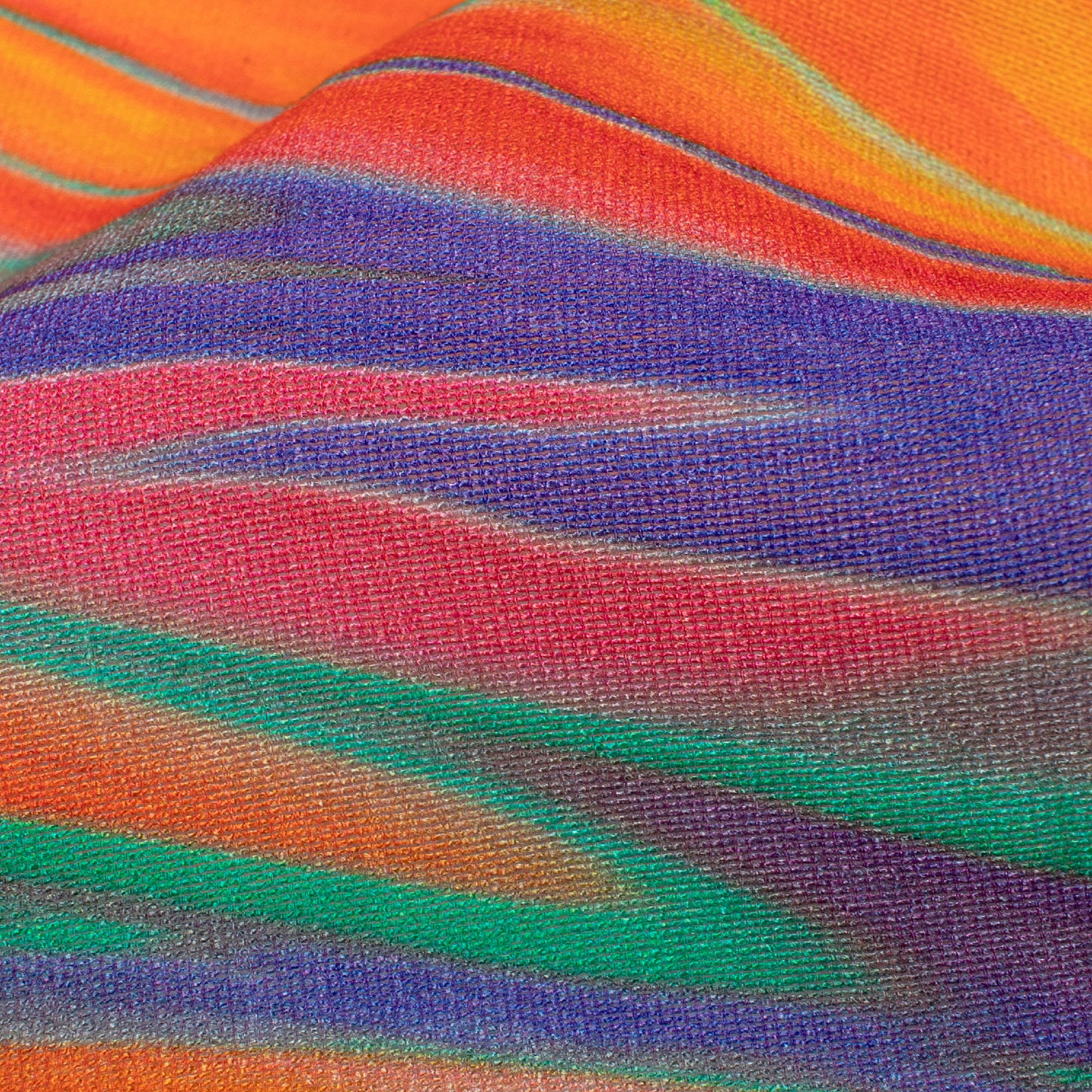 Parakeet Green And Orange Abstract Pattern Digital Print Viscose Chanderi Fabric
