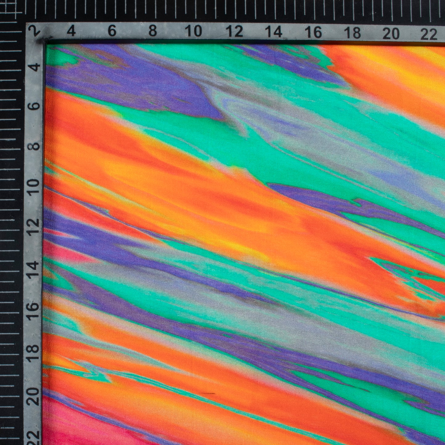 Parakeet Green And Orange Abstract Pattern Digital Print Viscose Chanderi Fabric