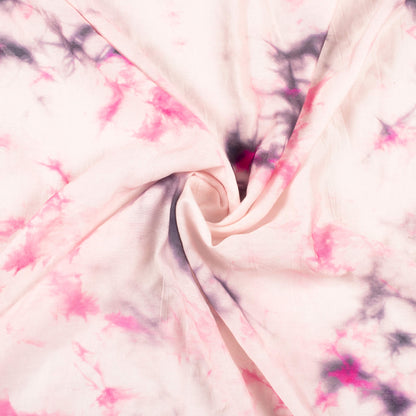 Hot Pink And Off White Tye And Dye Pattern Digital Print Viscose Chanderi Fabric