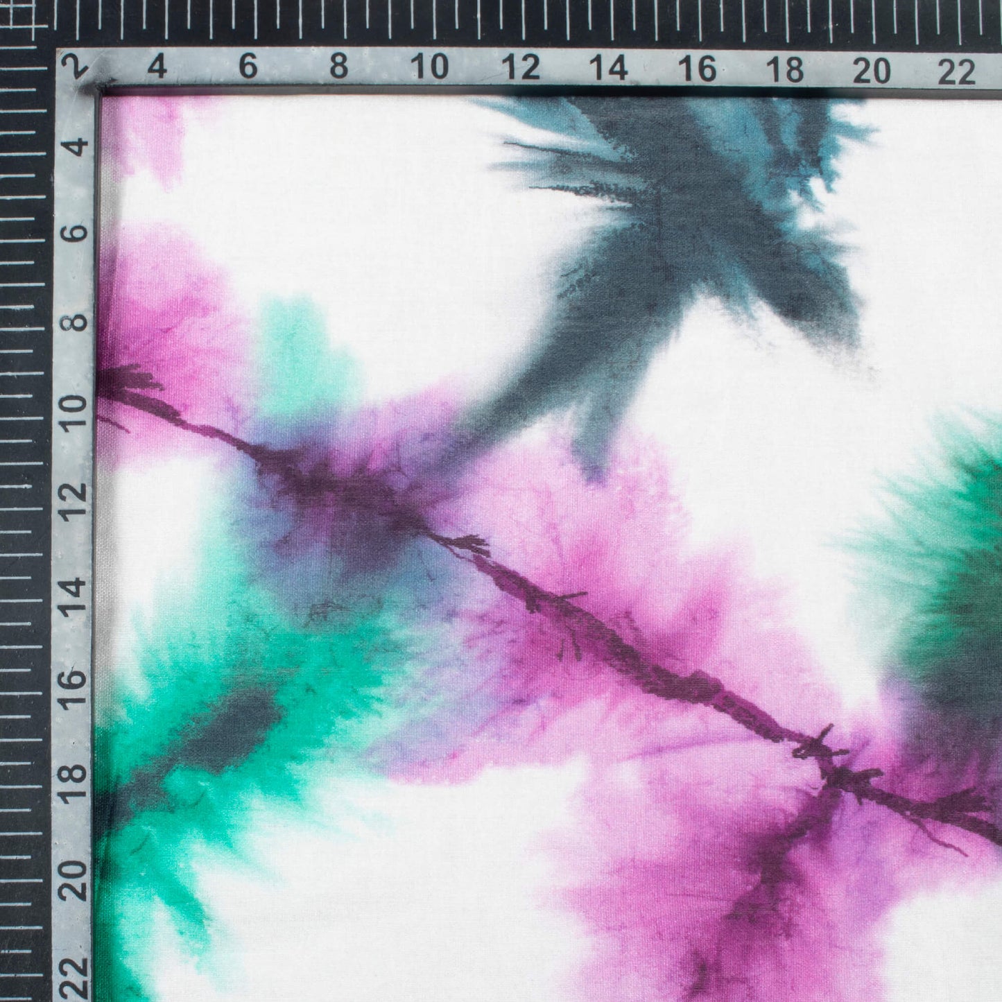 Pine Green And White Shibori Pattern Digital Print Viscose Chanderi Fabric