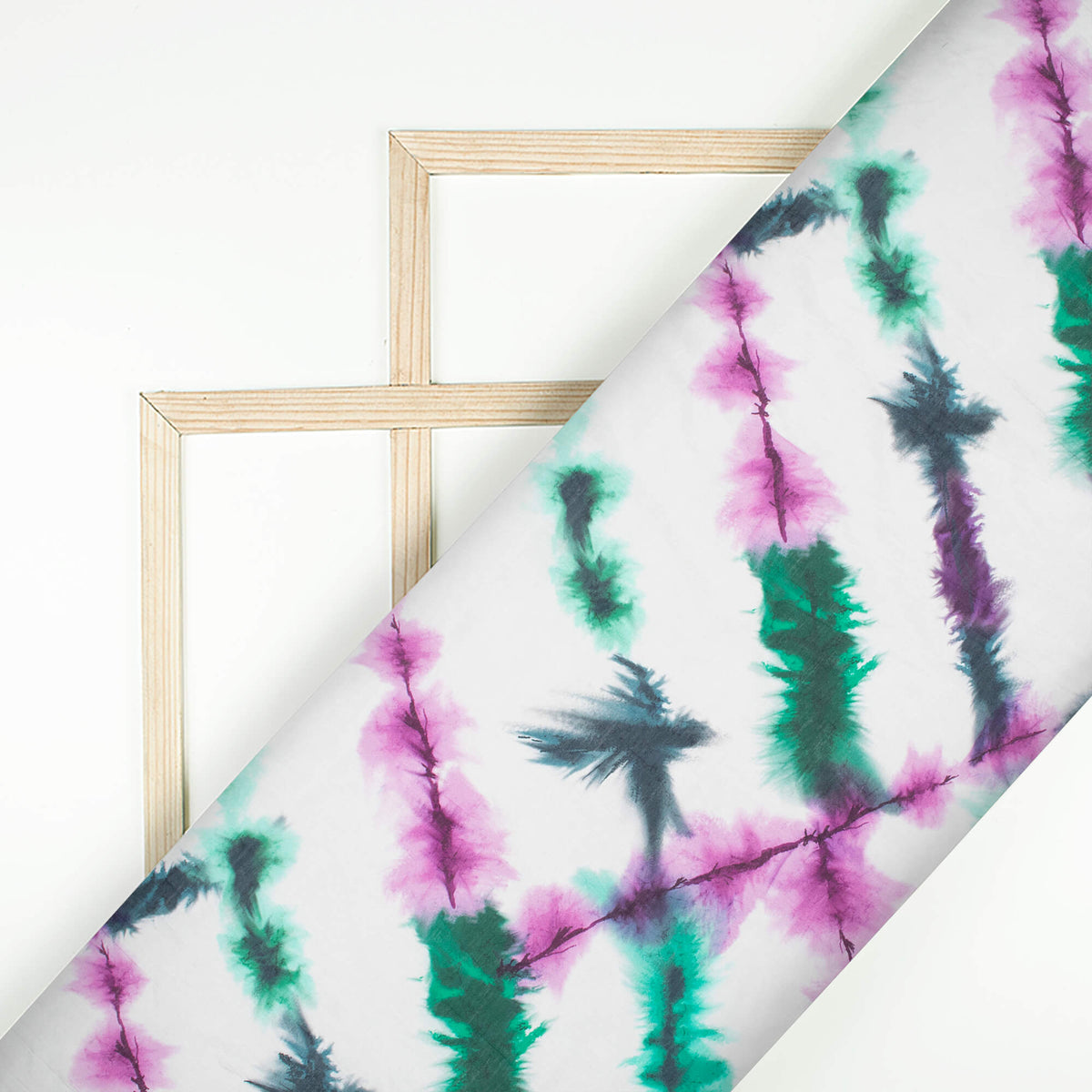 Pine Green And White Shibori Pattern Digital Print Viscose Chanderi Fabric