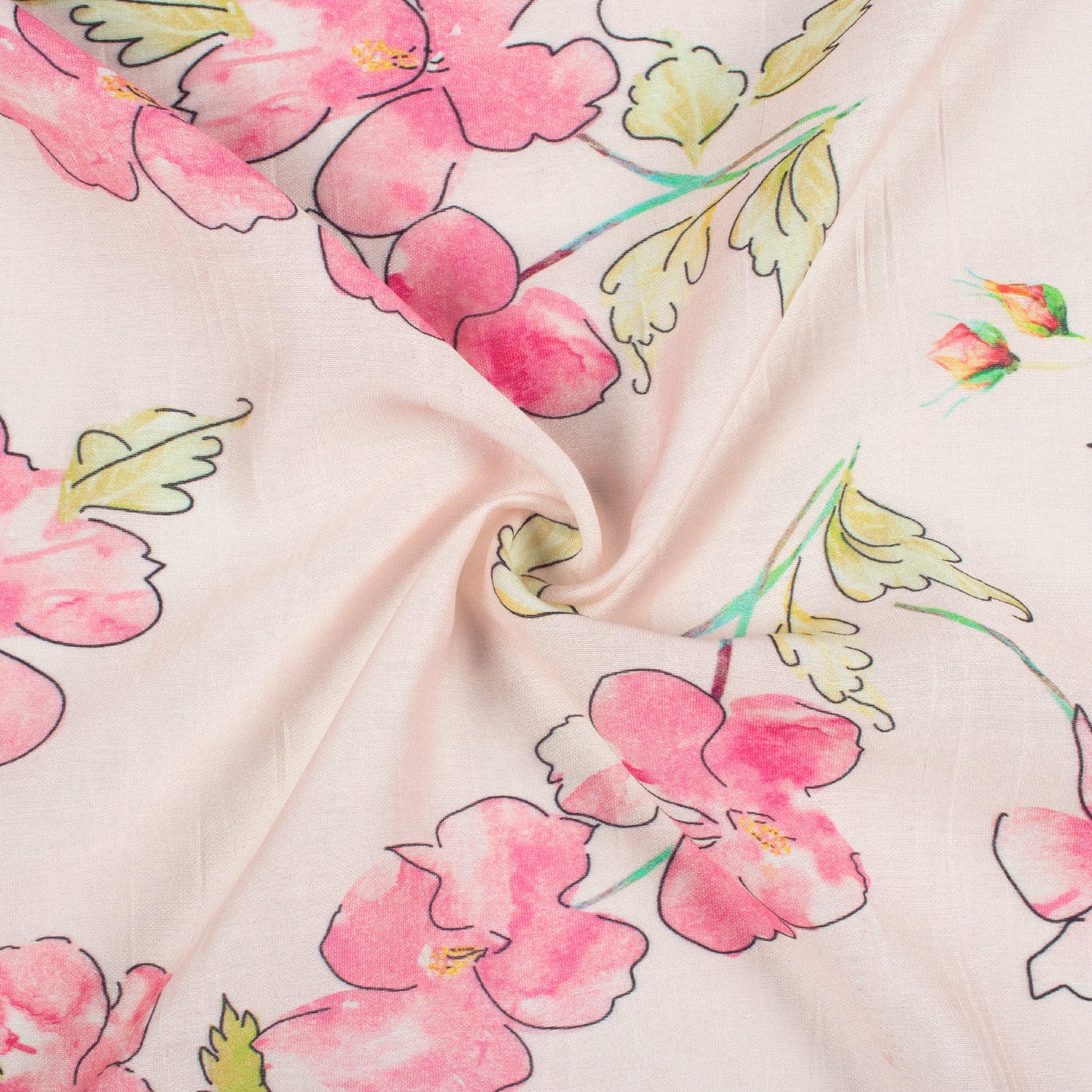 Peach And Taffy Pink Floral Pattern Digital Print Viscose Chanderi Fabric