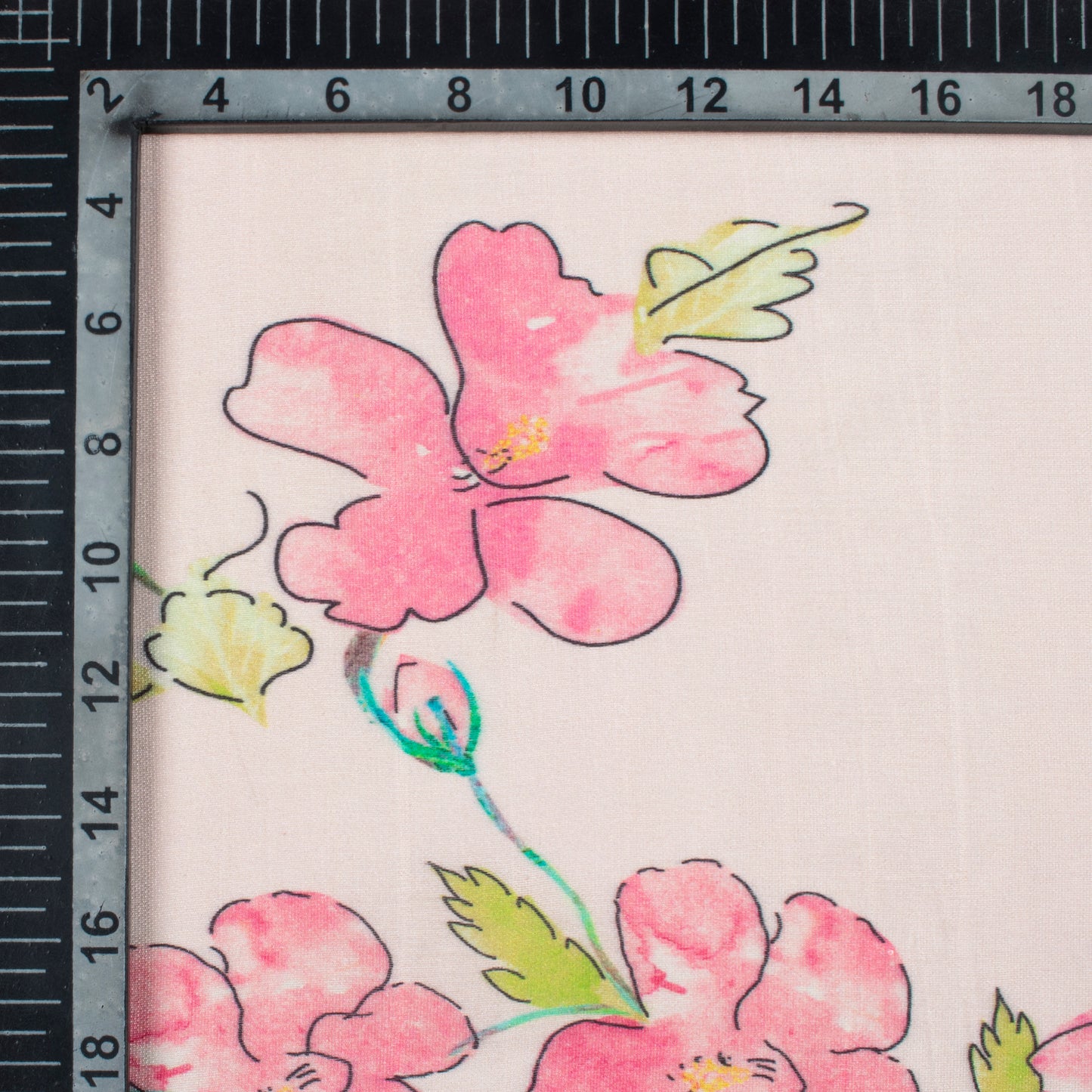 Peach And Taffy Pink Floral Pattern Digital Print Viscose Chanderi Fabric