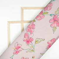 Peach And Taffy Pink Floral Pattern Digital Print Viscose Chanderi Fabric
