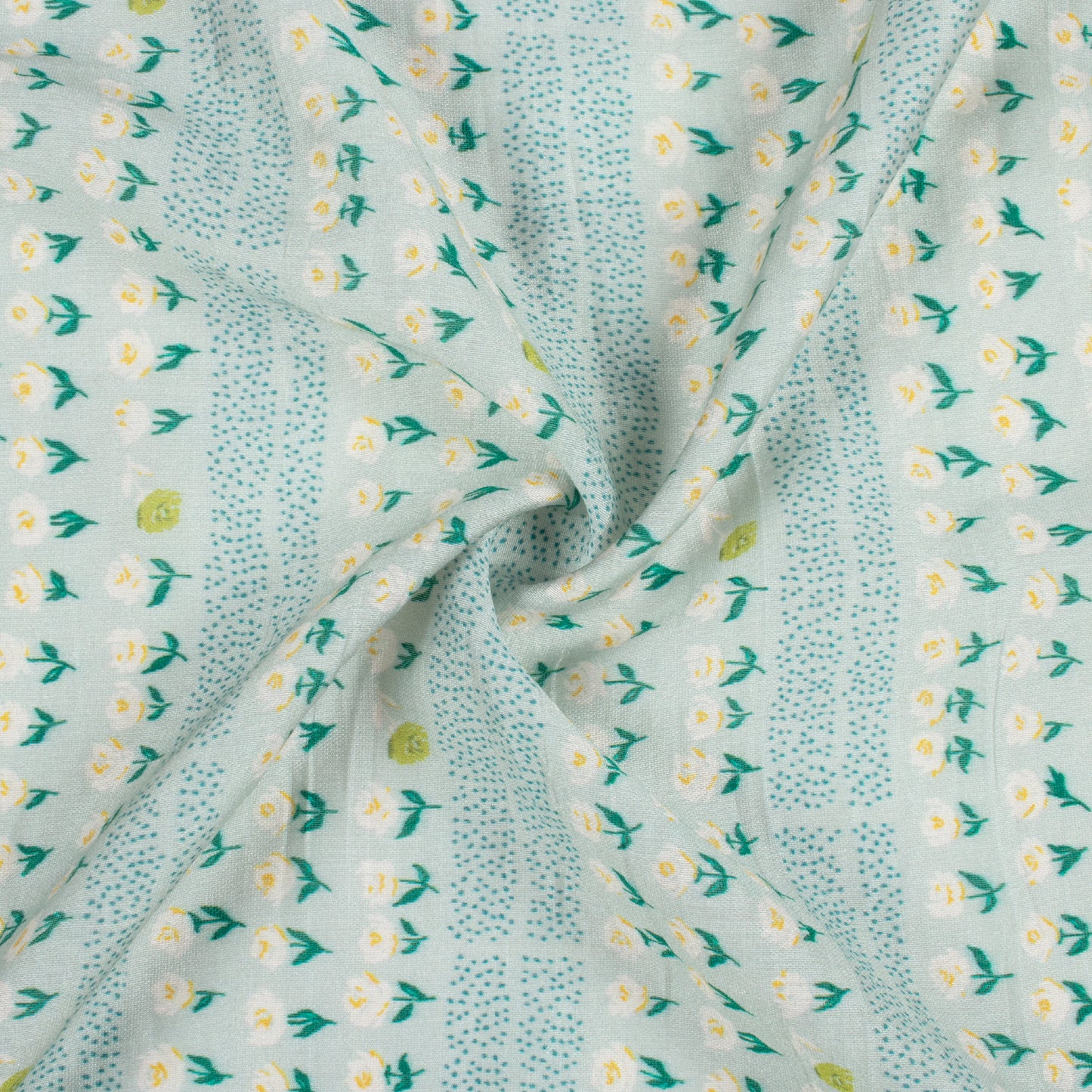 Pastel Green And Cream Floral Pattern Digital Print Viscose Chanderi Fabric