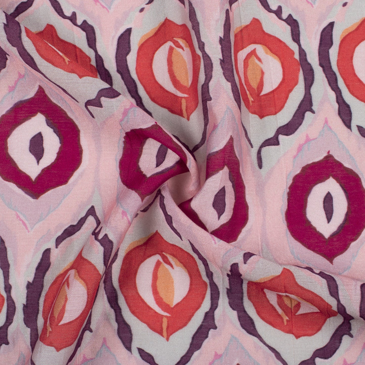 Taffy Pink And Red Trellis Pattern Digital Print Viscose Chanderi Fabric