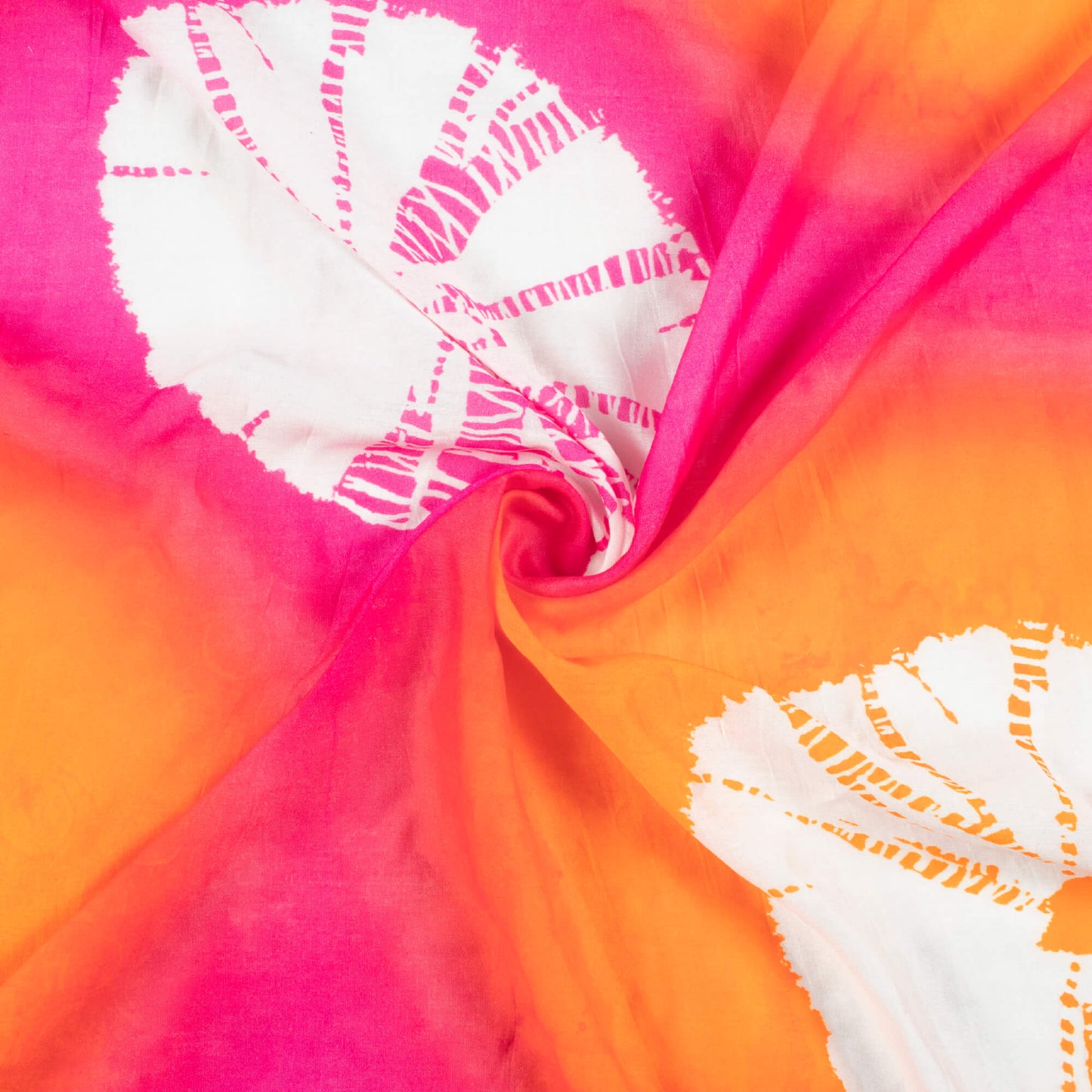 Taffy Pink And Royal Orange Shibori Pattern Digital Print Viscose Chanderi Fabric