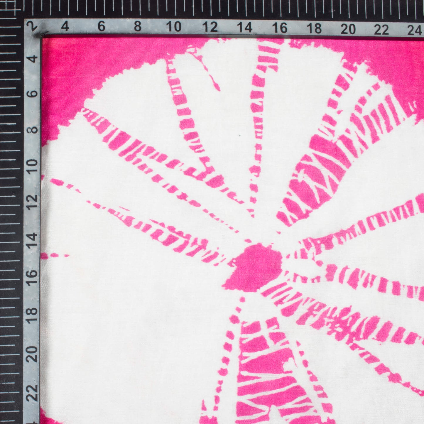 Taffy Pink And Royal Orange Shibori Pattern Digital Print Viscose Chanderi Fabric