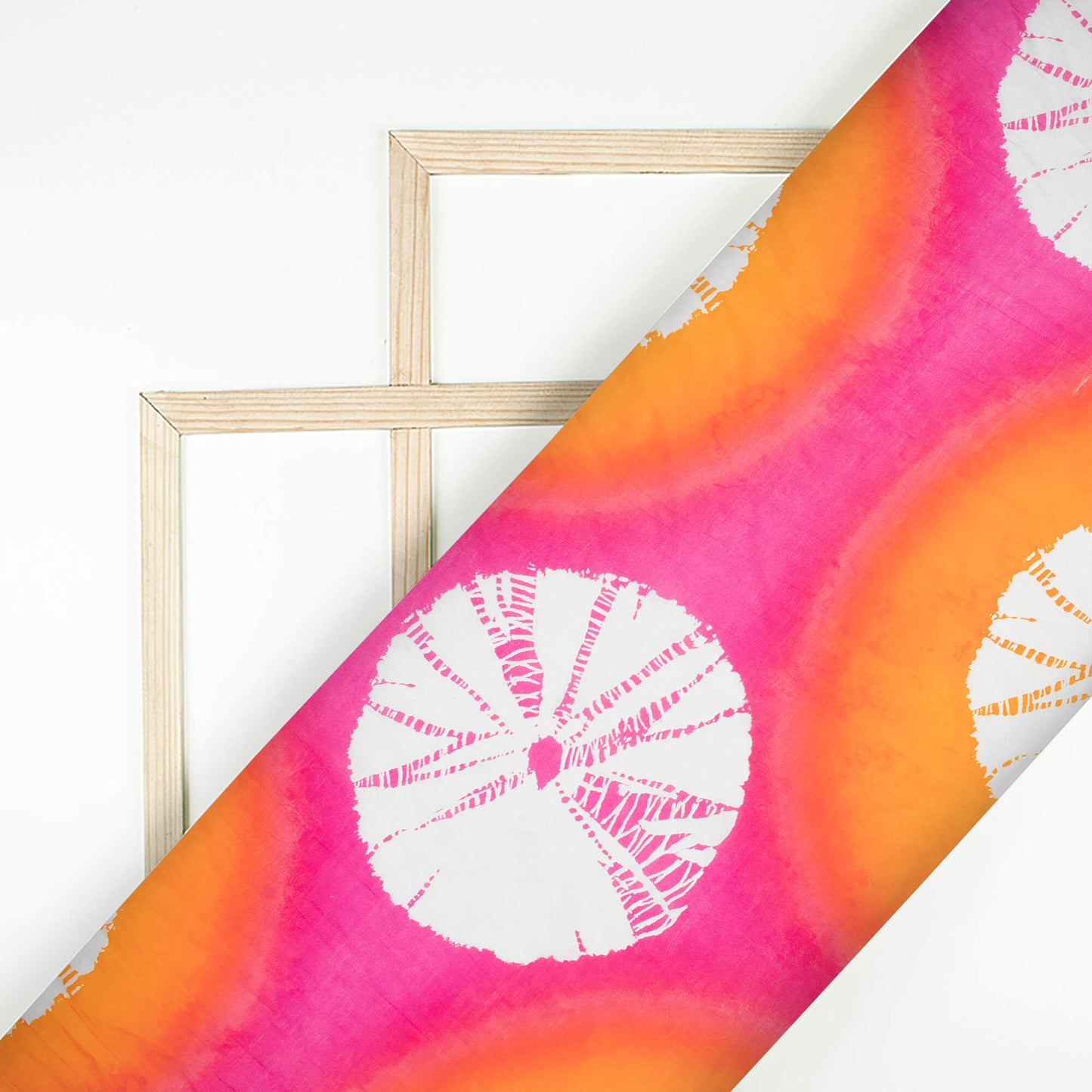 Taffy Pink And Royal Orange Shibori Pattern Digital Print Viscose Chanderi Fabric