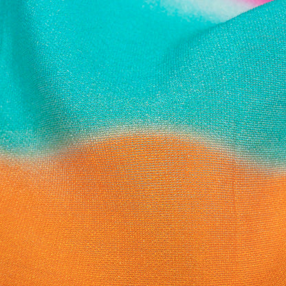 Milano Blue And Pistachio Green Stripes Pattern Digital Print Viscose Chanderi Fabric