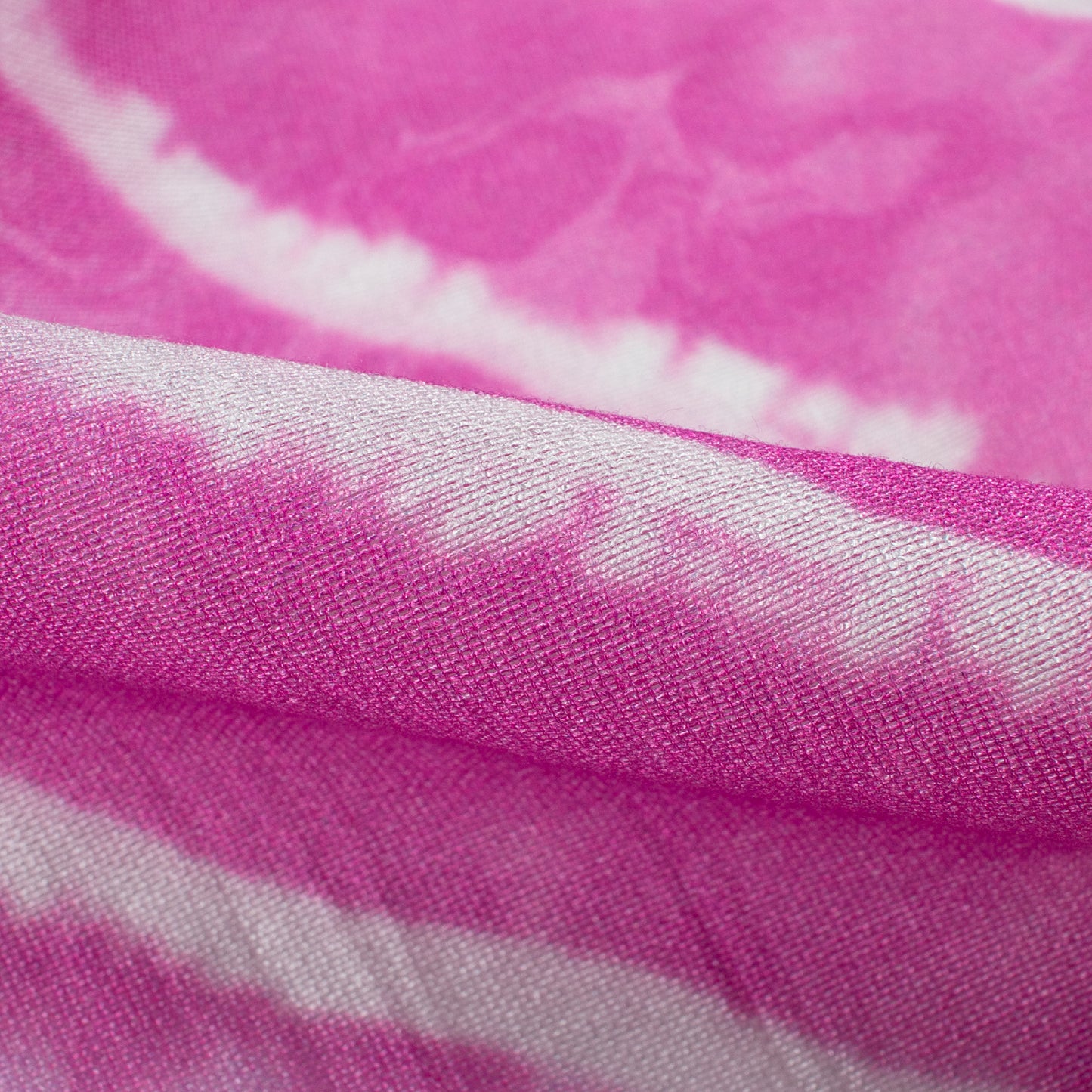 Fuchsia Pink And White Leheriya Pattern Digital Print Viscose Chanderi Fabric