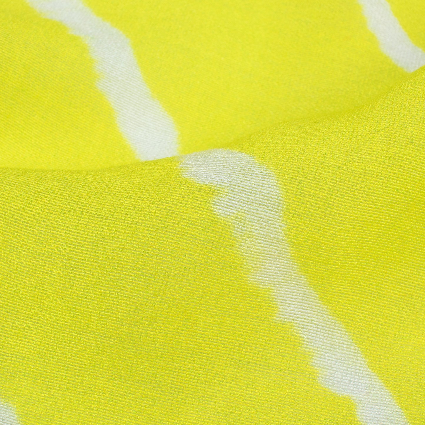 Lemon Yellow And White Leheriya Pattern Digital Print Viscose Chanderi Fabric