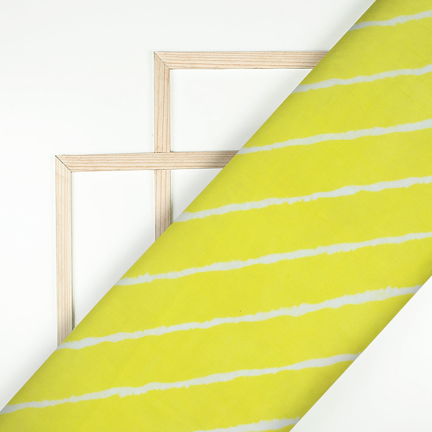 Lemon Yellow And White Leheriya Pattern Digital Print Viscose Chanderi Fabric