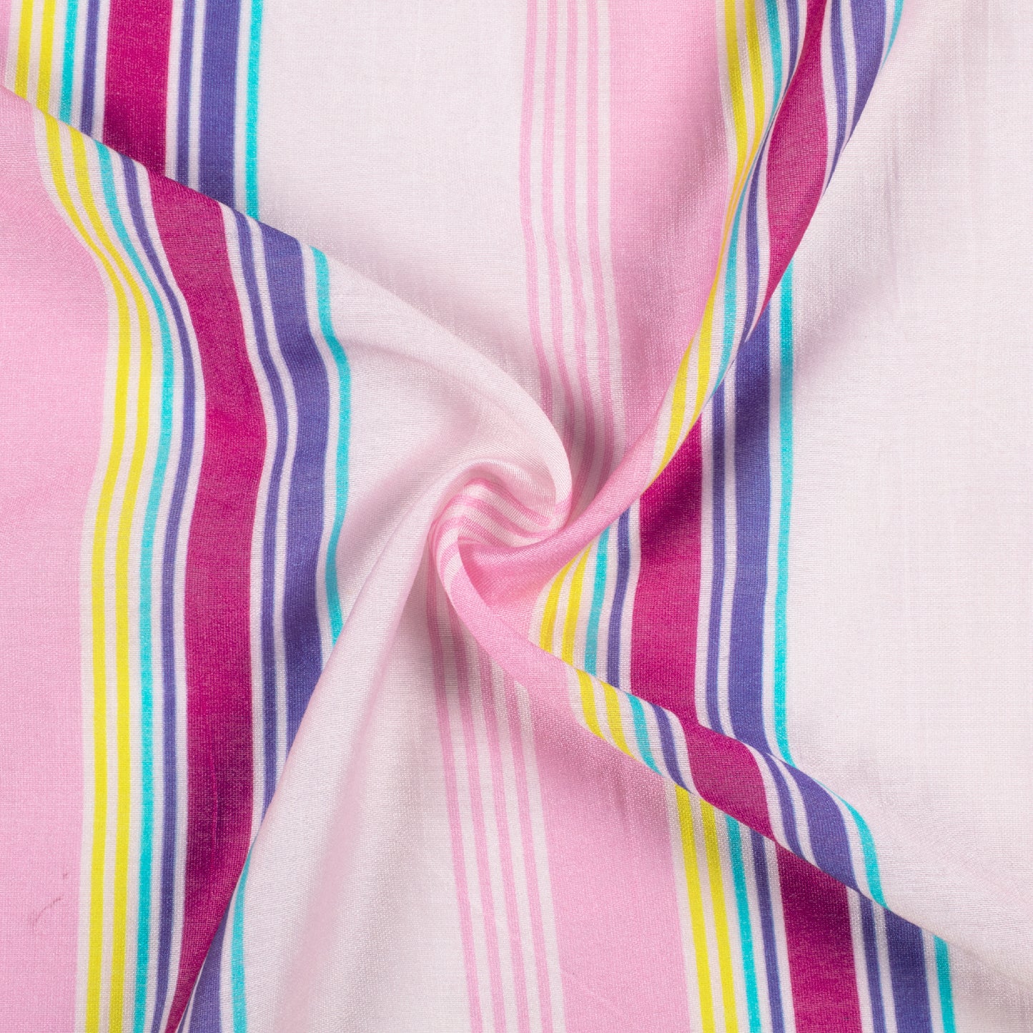Off White And Taffy Pink Stripes Pattern Digital Print Viscose Chanderi Fabric
