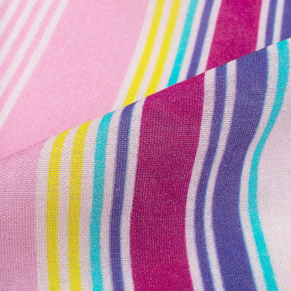 Off White And Taffy Pink Stripes Pattern Digital Print Viscose Chanderi Fabric