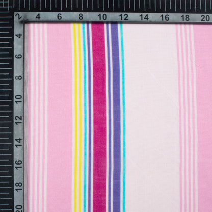 Off White And Taffy Pink Stripes Pattern Digital Print Viscose Chanderi Fabric
