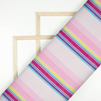 Off White And Taffy Pink Stripes Pattern Digital Print Viscose Chanderi Fabric
