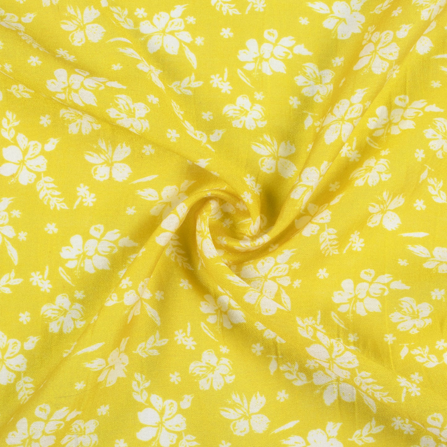Bumblebee Yellow And White Floral Pattern Digital Print Viscose Chanderi Fabric