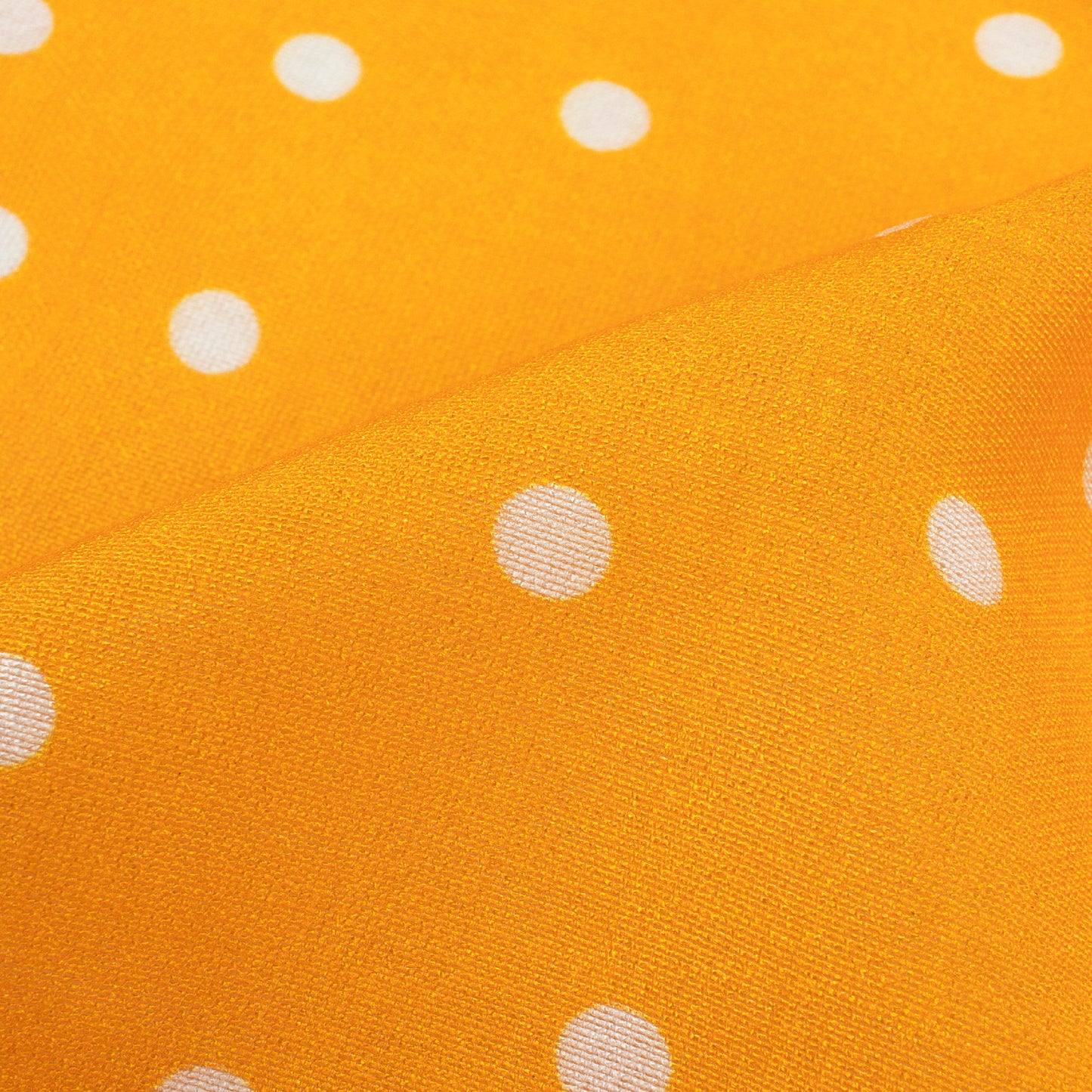 Meri Gold Orange And White Polka Dots Pattern Digital Print Viscose Chanderi Fabric