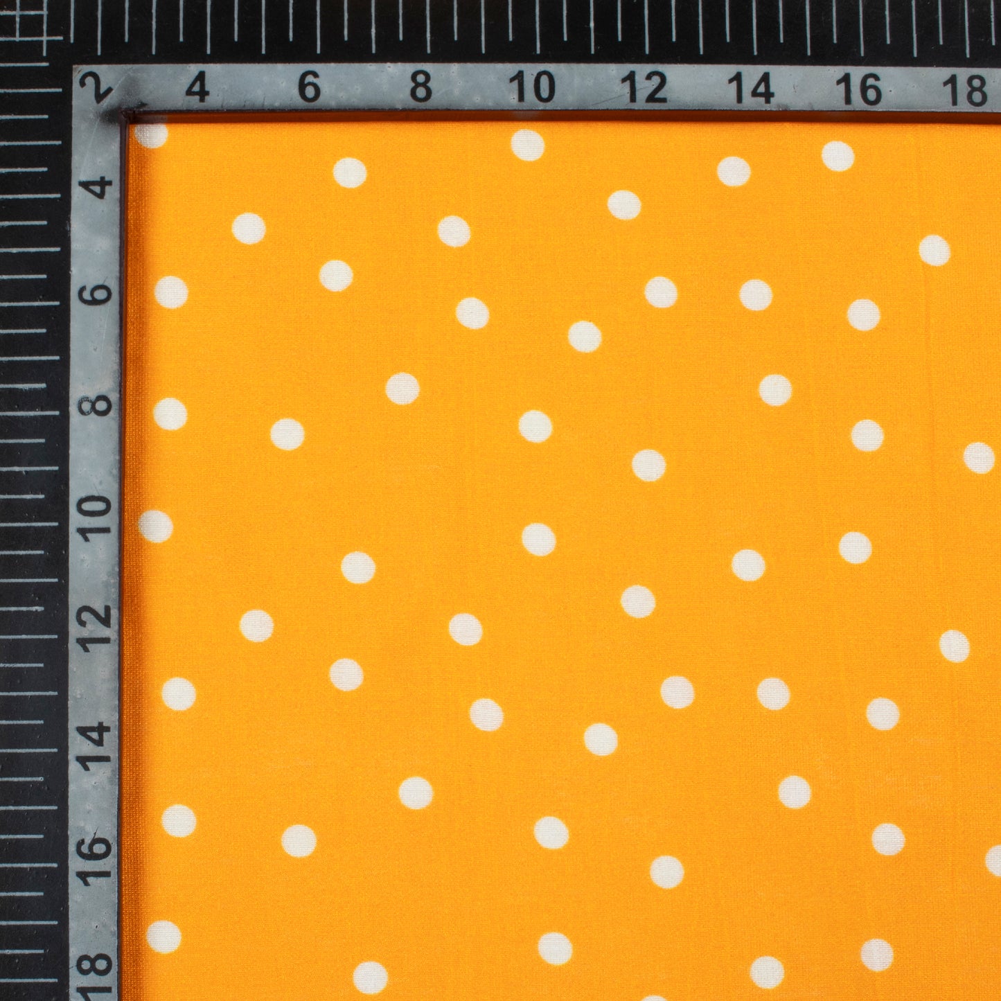 Meri Gold Orange And White Polka Dots Pattern Digital Print Viscose Chanderi Fabric