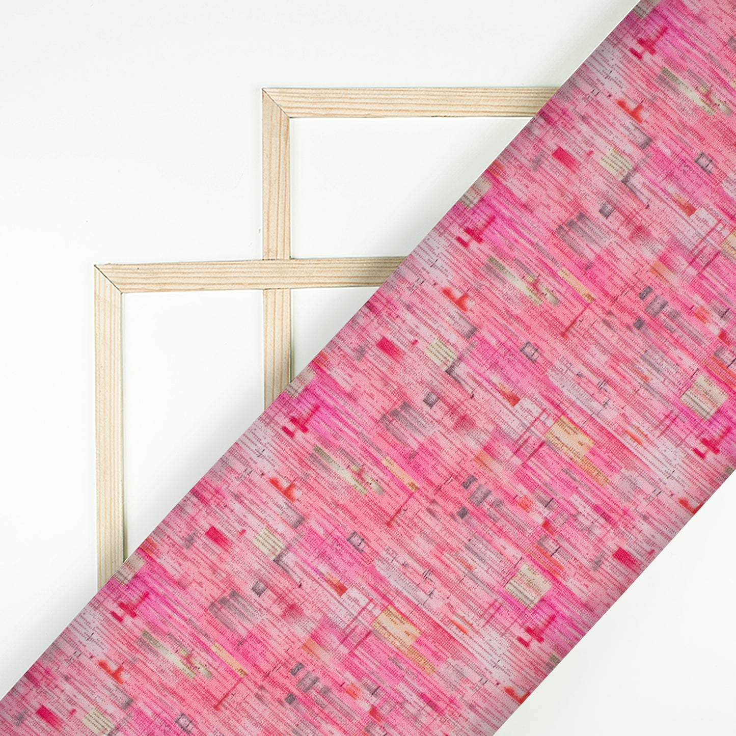 Taffy Pink And Grey Abstract Pattern Digital Print Viscose Chanderi Fabric