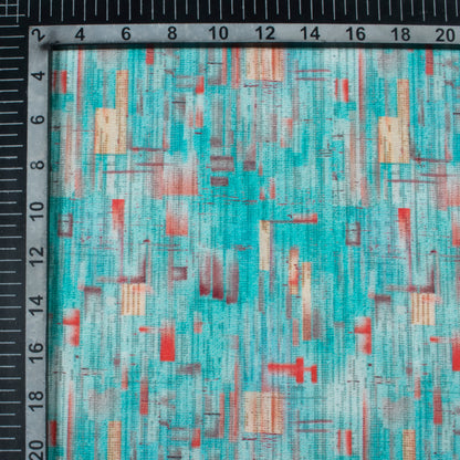Olympic Blue And Red Abstract Pattern Digital Print Viscose Chanderi Fabric