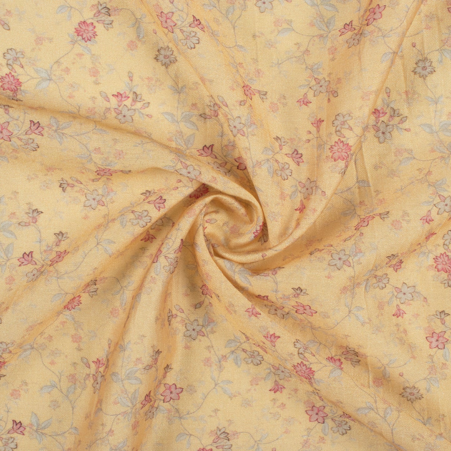 Mellow Yellow And Blush Pink Floral Pattern Digital Print Viscose Chanderi Fabric