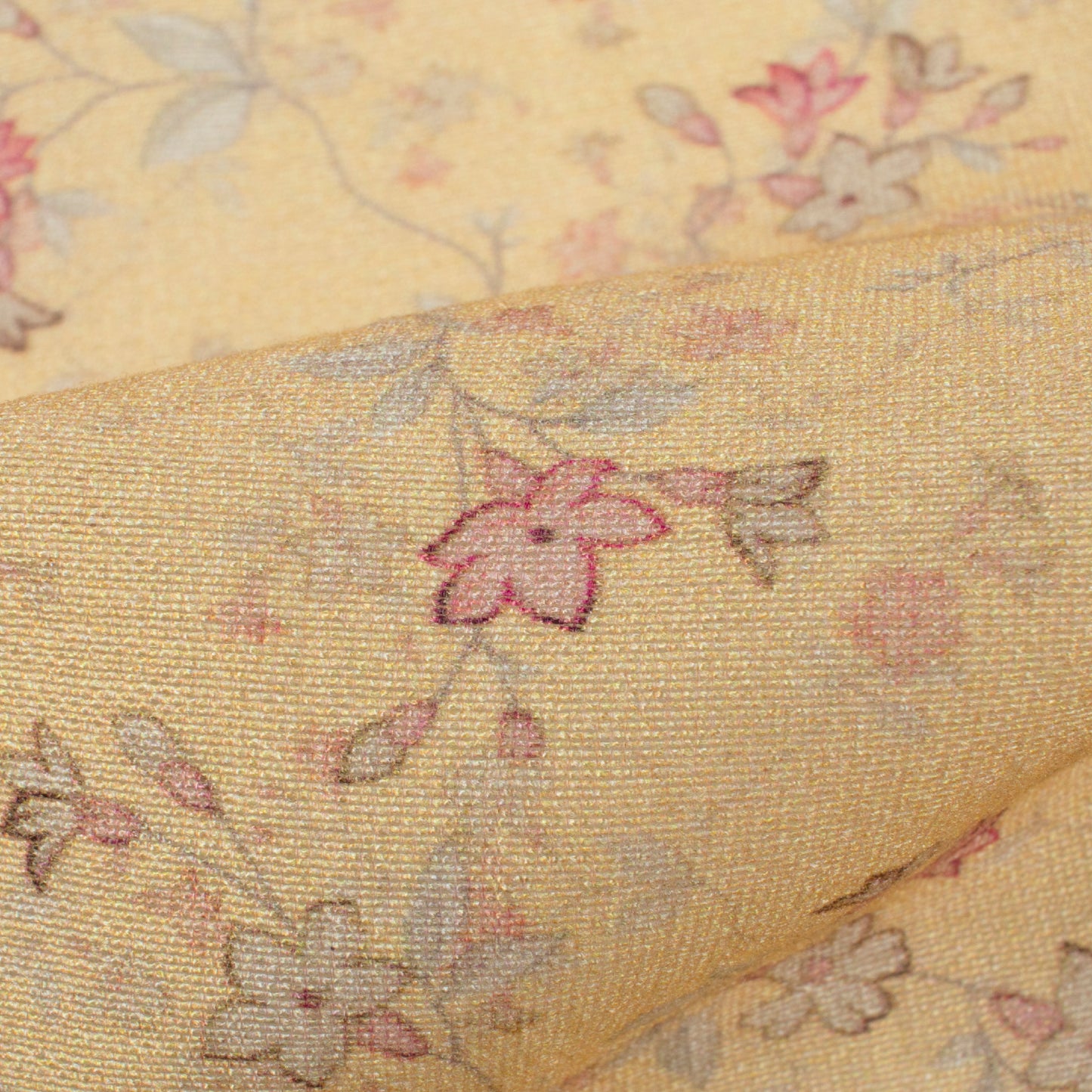 Mellow Yellow And Blush Pink Floral Pattern Digital Print Viscose Chanderi Fabric