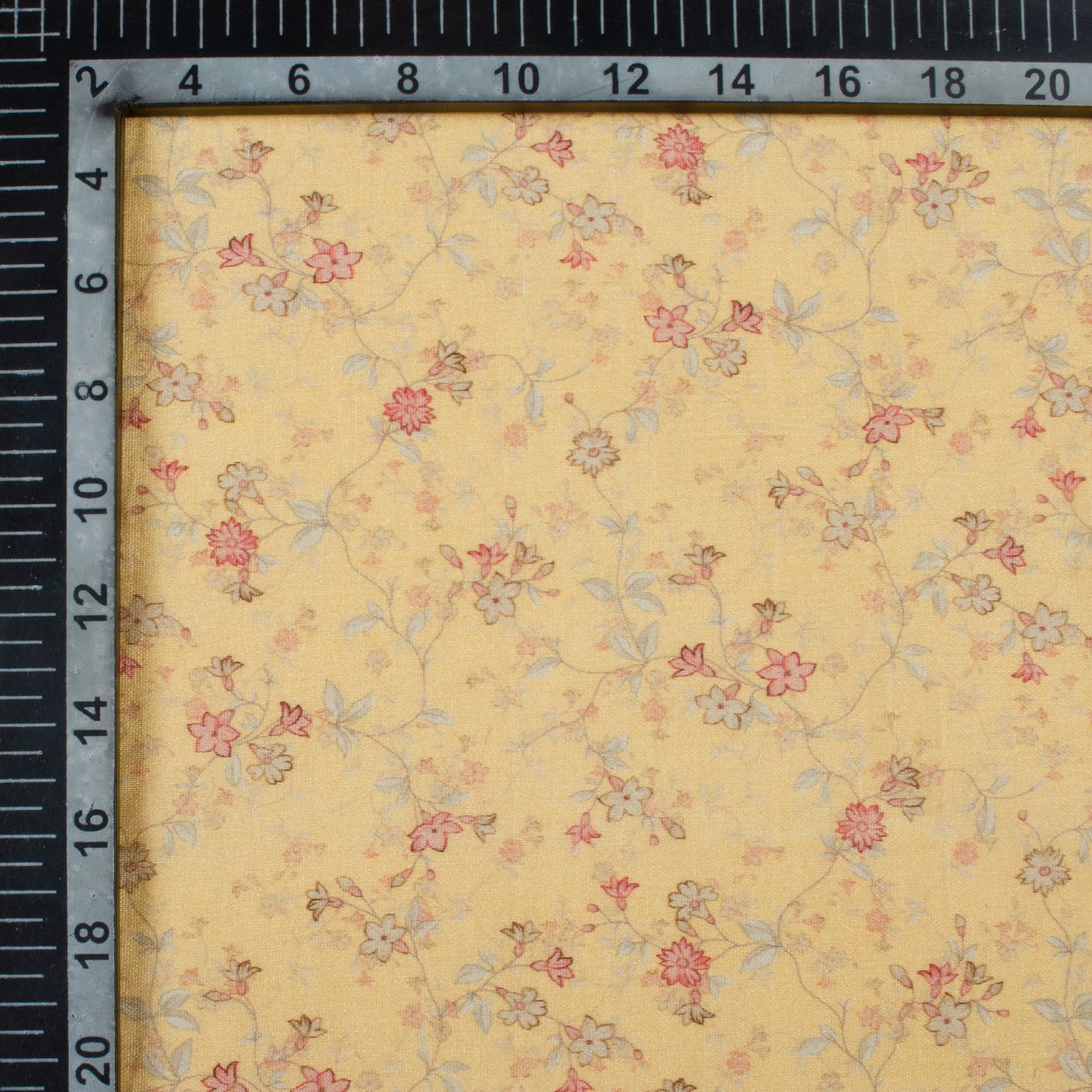 Mellow Yellow And Blush Pink Floral Pattern Digital Print Viscose Chanderi Fabric