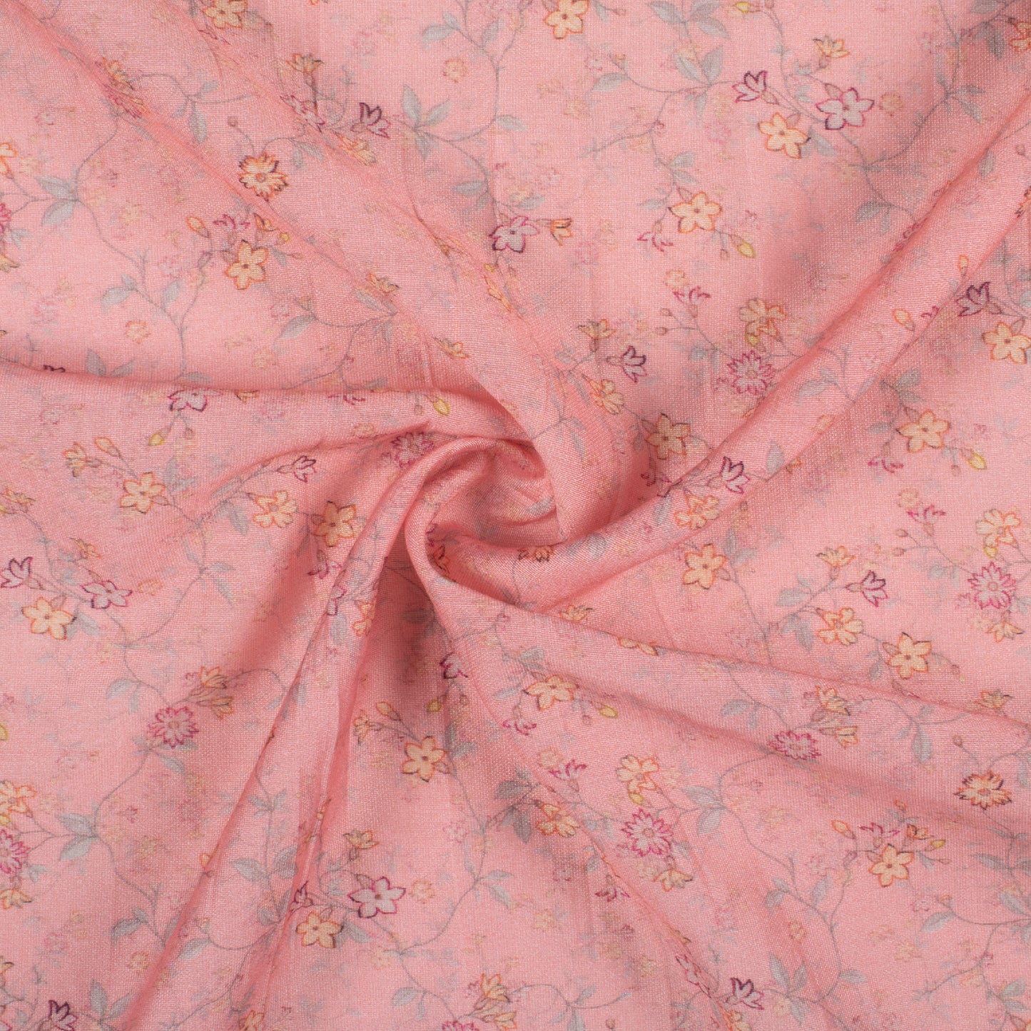 Dusty Pink And Cream Floral Pattern Digital Print Viscose Chanderi Fabric