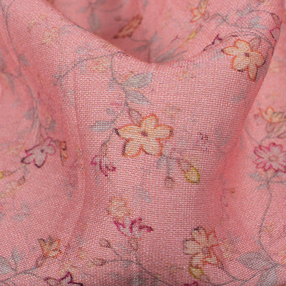 Dusty Pink And Cream Floral Pattern Digital Print Viscose Chanderi Fabric