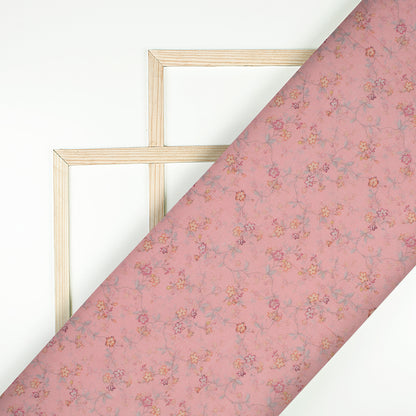 Dusty Pink And Cream Floral Pattern Digital Print Viscose Chanderi Fabric