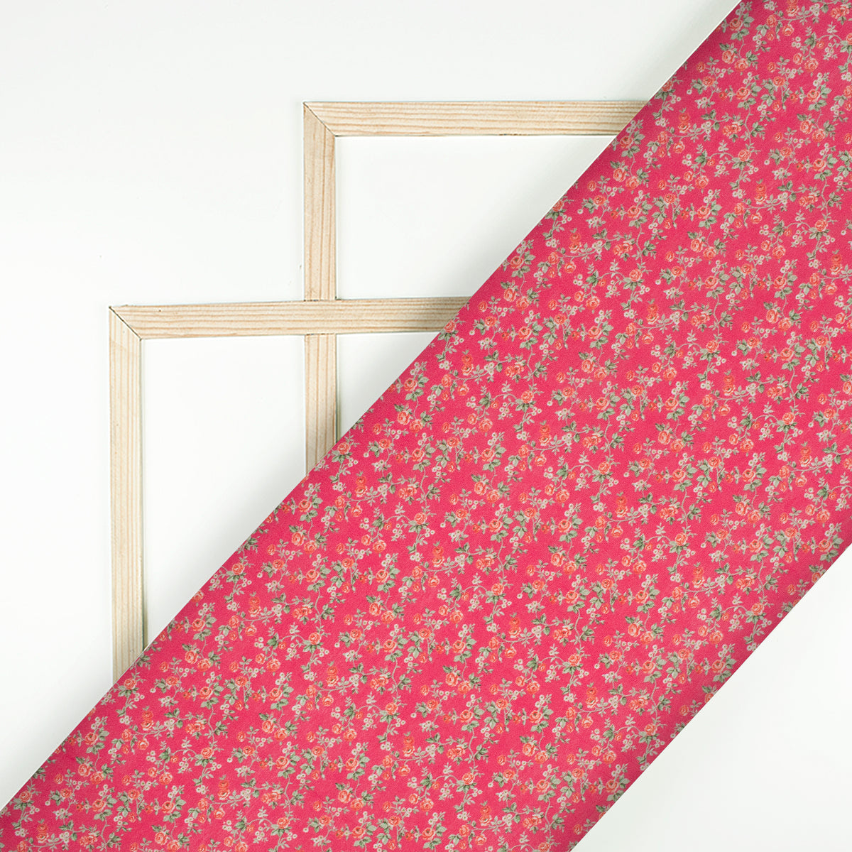 Persian Red And Peach Floral Pattern Digital Print Viscose Chanderi Fabric